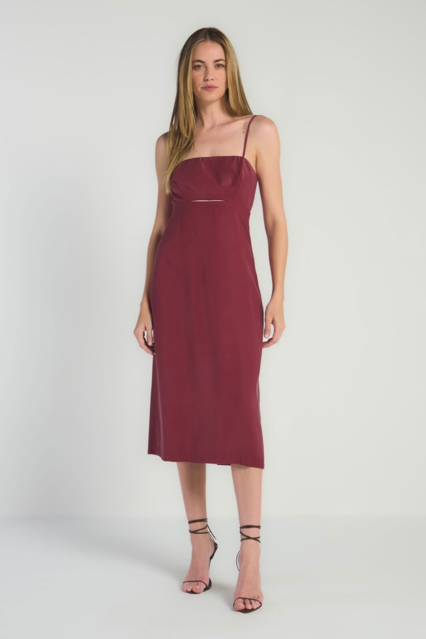 VESTIDO MIDI COM AMARRAÇÃO NAS COSTAS - VERMELHO FORTE
