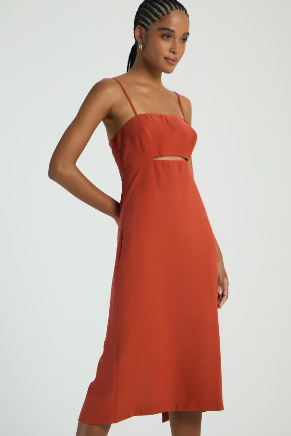 Encontraproduto.com.br - VESTIDO MIDI COM AMARRAÇÃO NAS COSTAS - PECAN