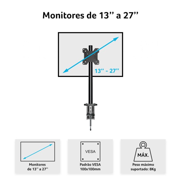 Encontraproduto.com.br - Suporte de Mesa para Monitor 13 A 27 Polegadas com Ajuste de Altura - AC373OUT [Reembalado]