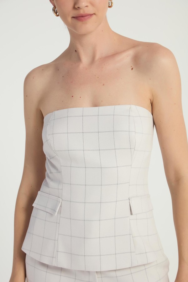 Encontraproduto.com.br - BLUSA TOMARA QUE CAIA XADREZ COM LUREX - GRAY/PRETO