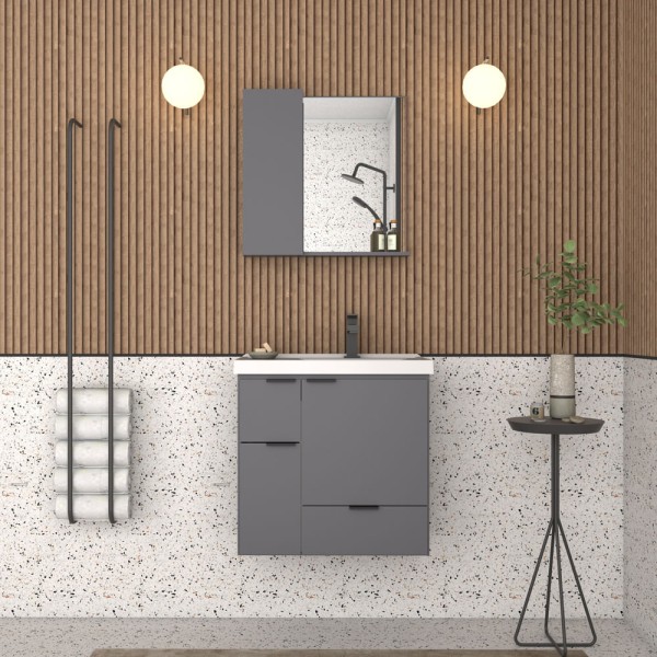 Encontraproduto.com.br - Gabinete em MDF com Espelheira 60cm para Banheiro Orquídea Cinza - Cozimax