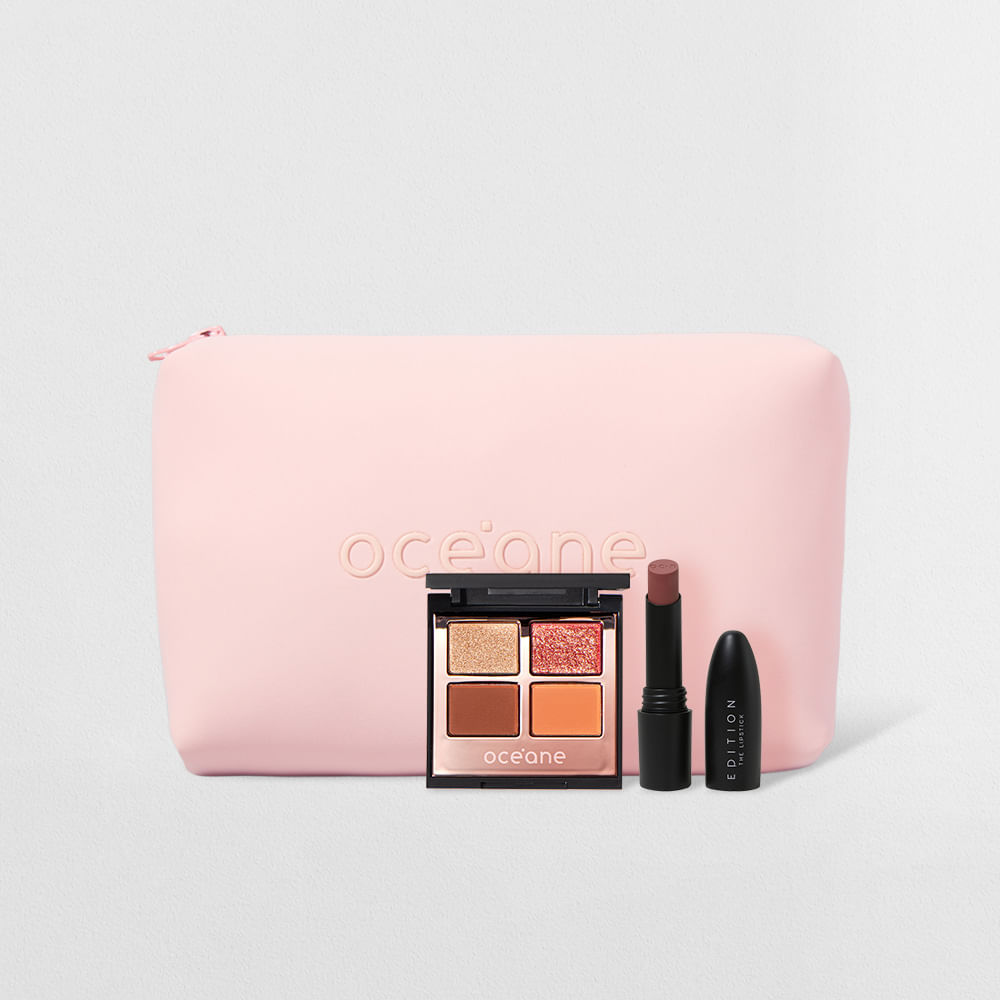 Kit Nécessaire Rosa + Paleta de Sombras + Batom Nude Semi-Matte (3 Produtos)