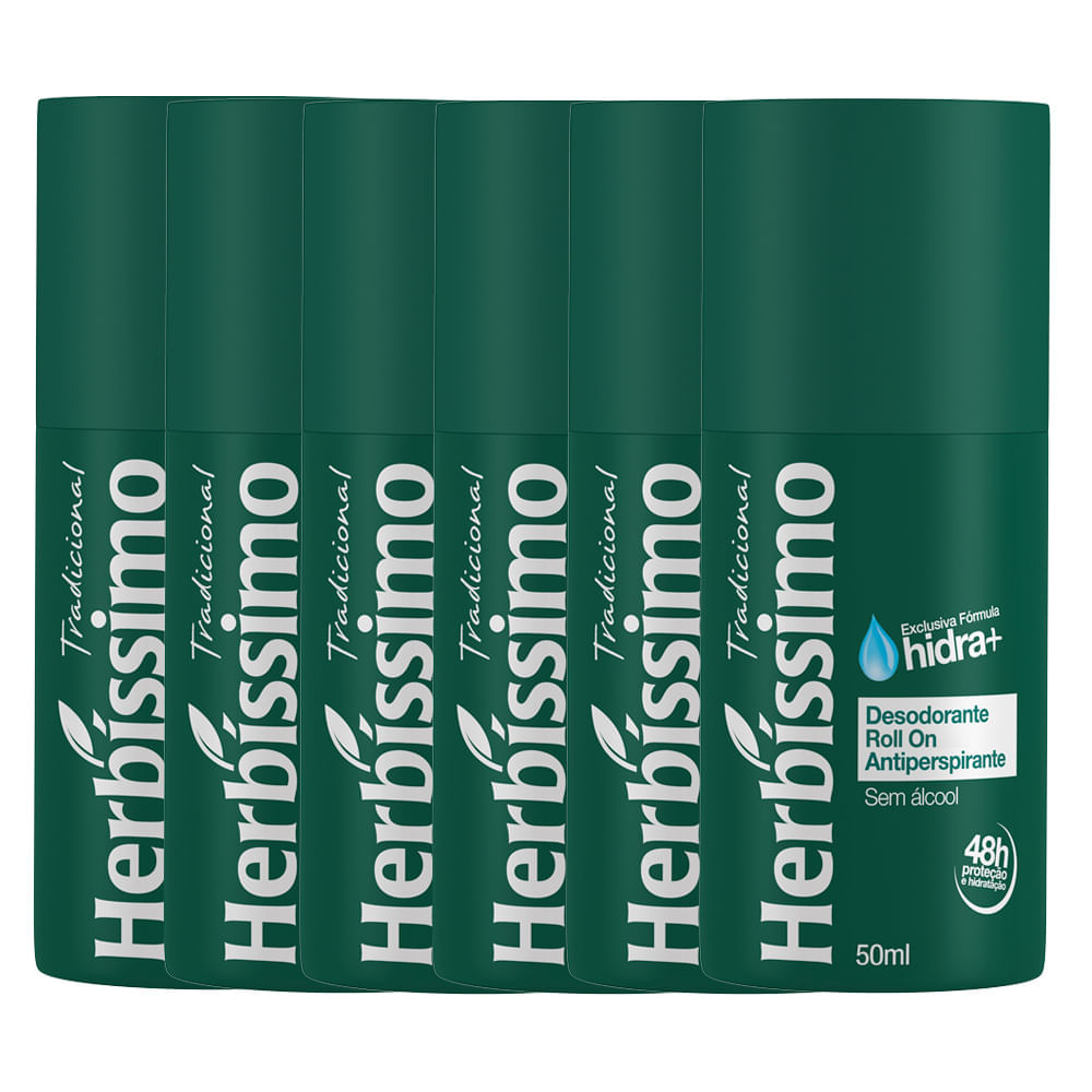 Encontraproduto.com.br - Kit Desodorante Roll-On Herbissimo Tradicional 50Ml com 6 unidades