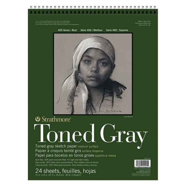 Encontraproduto.com.br - Bloco Toned Sketch Gray Série 400 118 g/m² 27,9 x 35,6 cm com 24 Folhas Espiral Strathmore