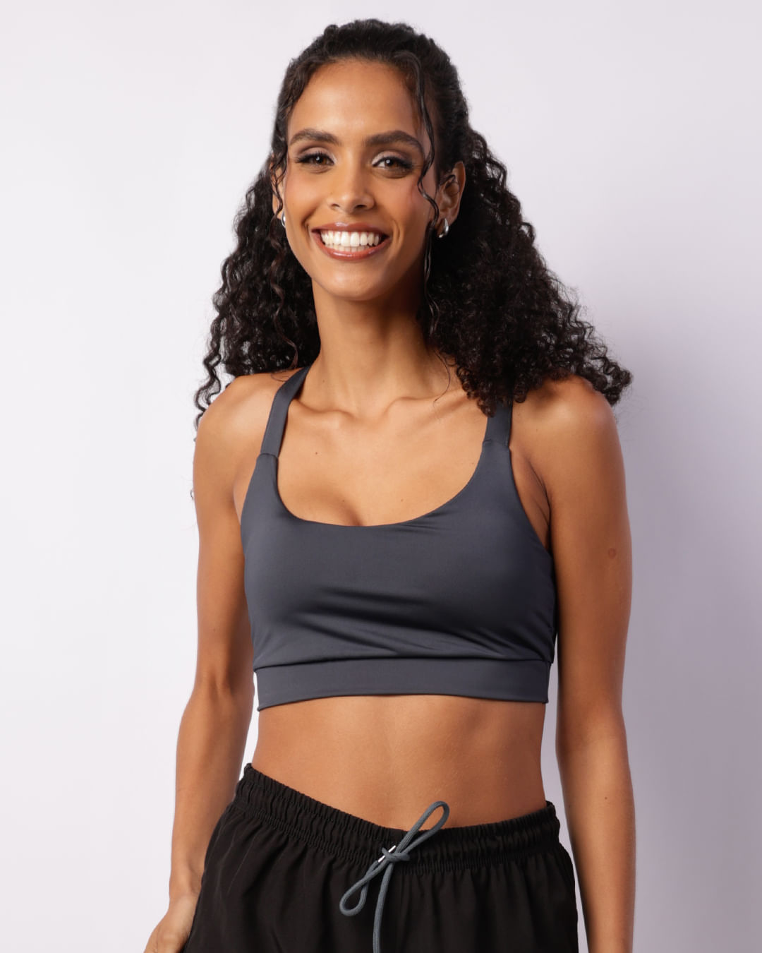 Top Fitness Feminino Fitter Nadador Suplex Com Bojo Cinza