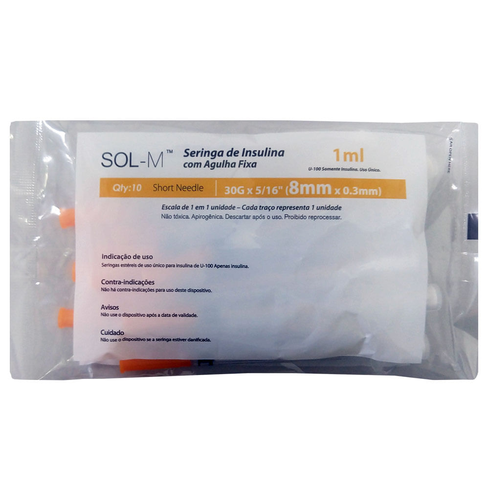 Seringa Sol-M c/ Agulha 30g 8x0,3mm c/ 10x1mL p/ 100(UI)