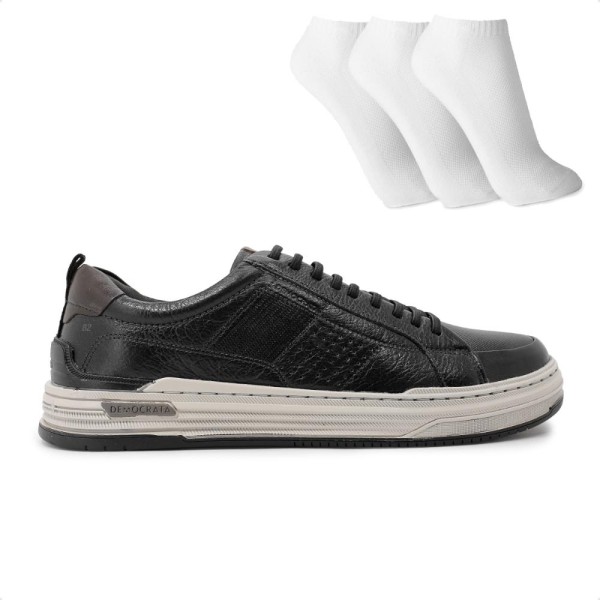 Encontraproduto.com.br - Sapatênis Democrata Denim Mike Masculino 3 Pares de Meias Preto