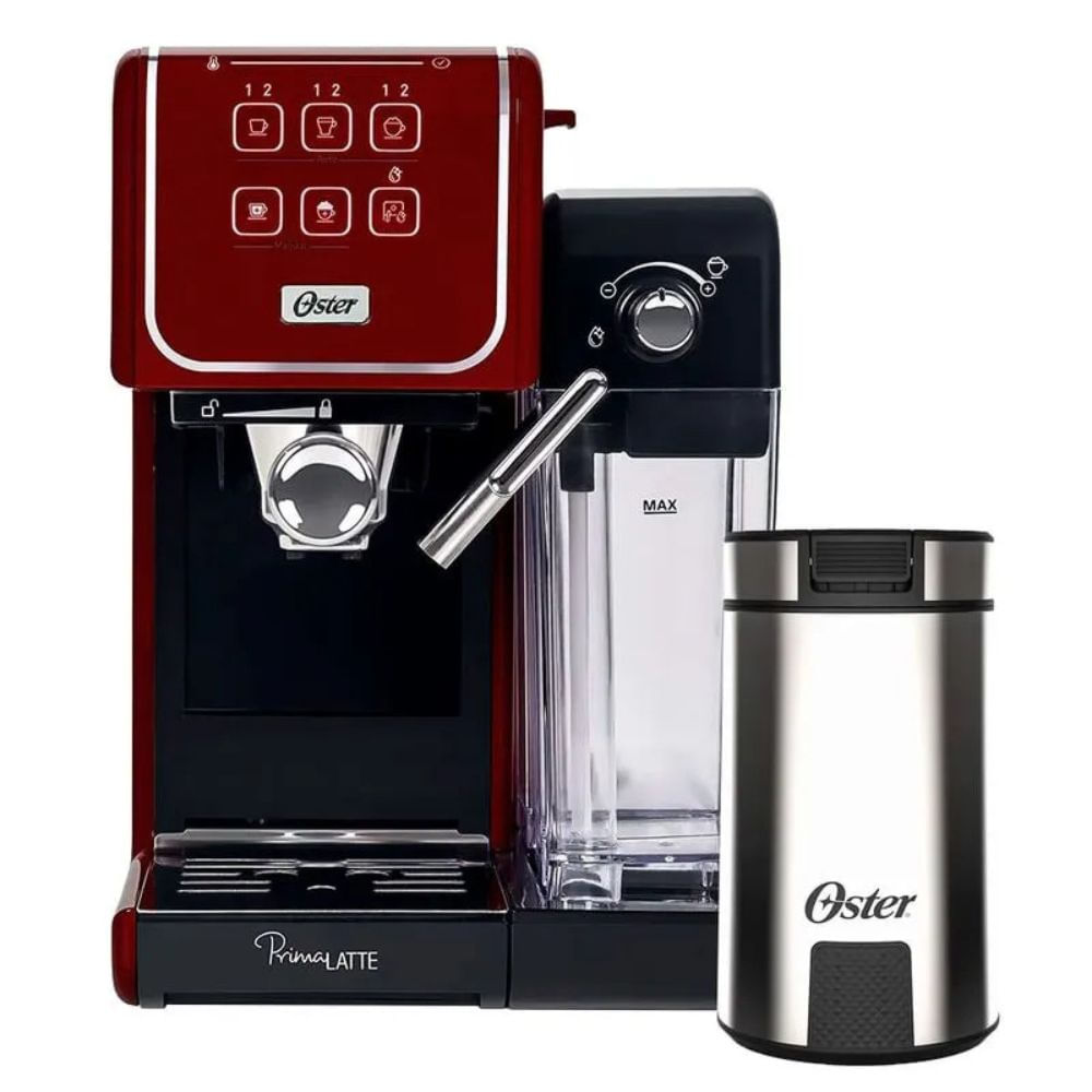 Encontraproduto.com.br - Compre Cafeteira Espresso Oster PrimaLatte Red e Ganhe Moedor de Café Oster Inox OMDR100