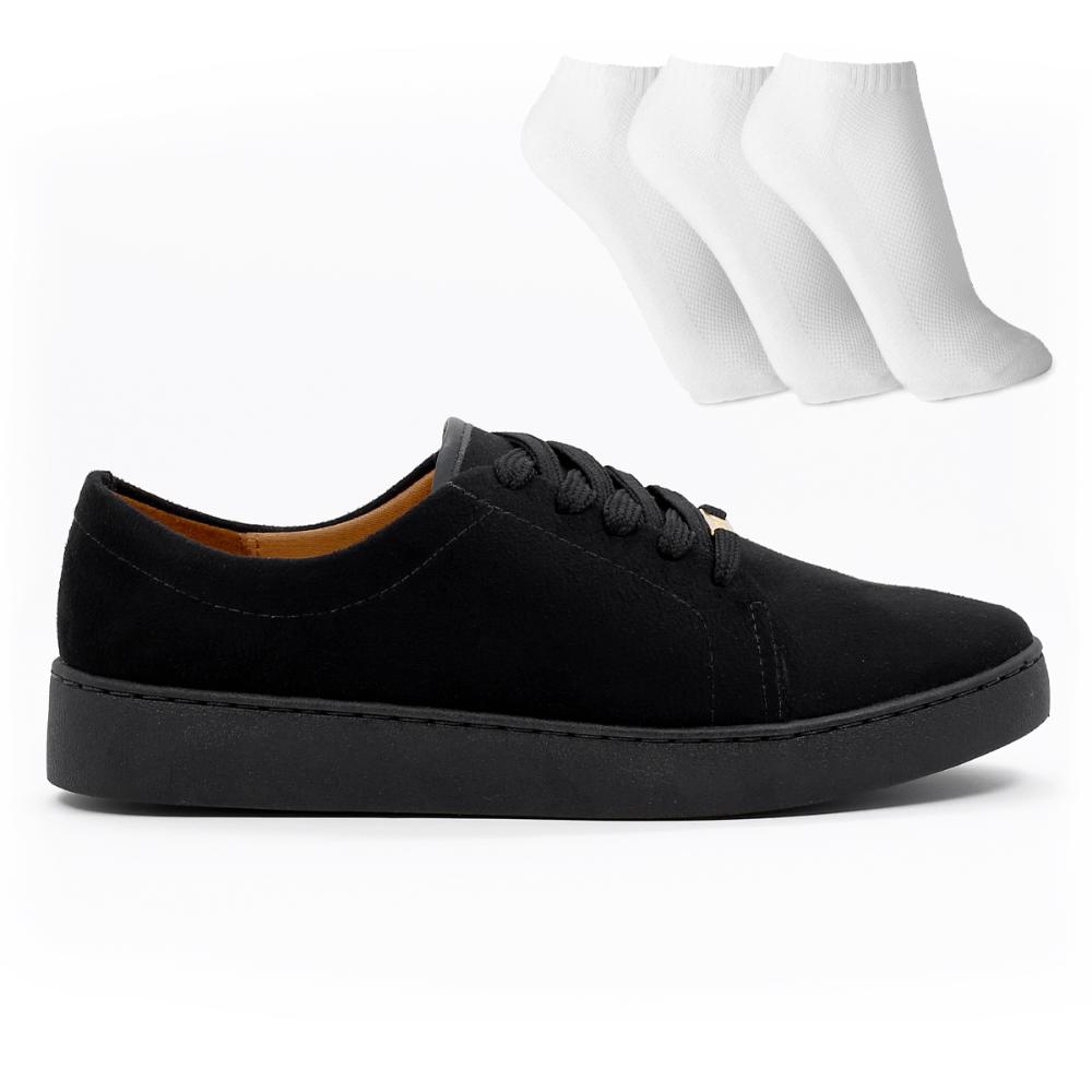 Tênis Vizzano Básico Casual Feminino + 3 Pares de Meias Preto