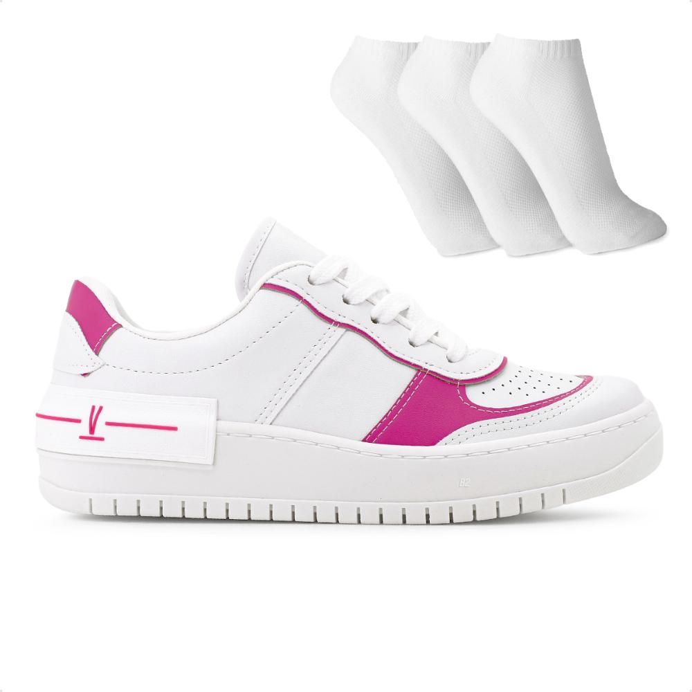 Tênis Vizzano Casual Feminino 3 Pares de Meias Branco