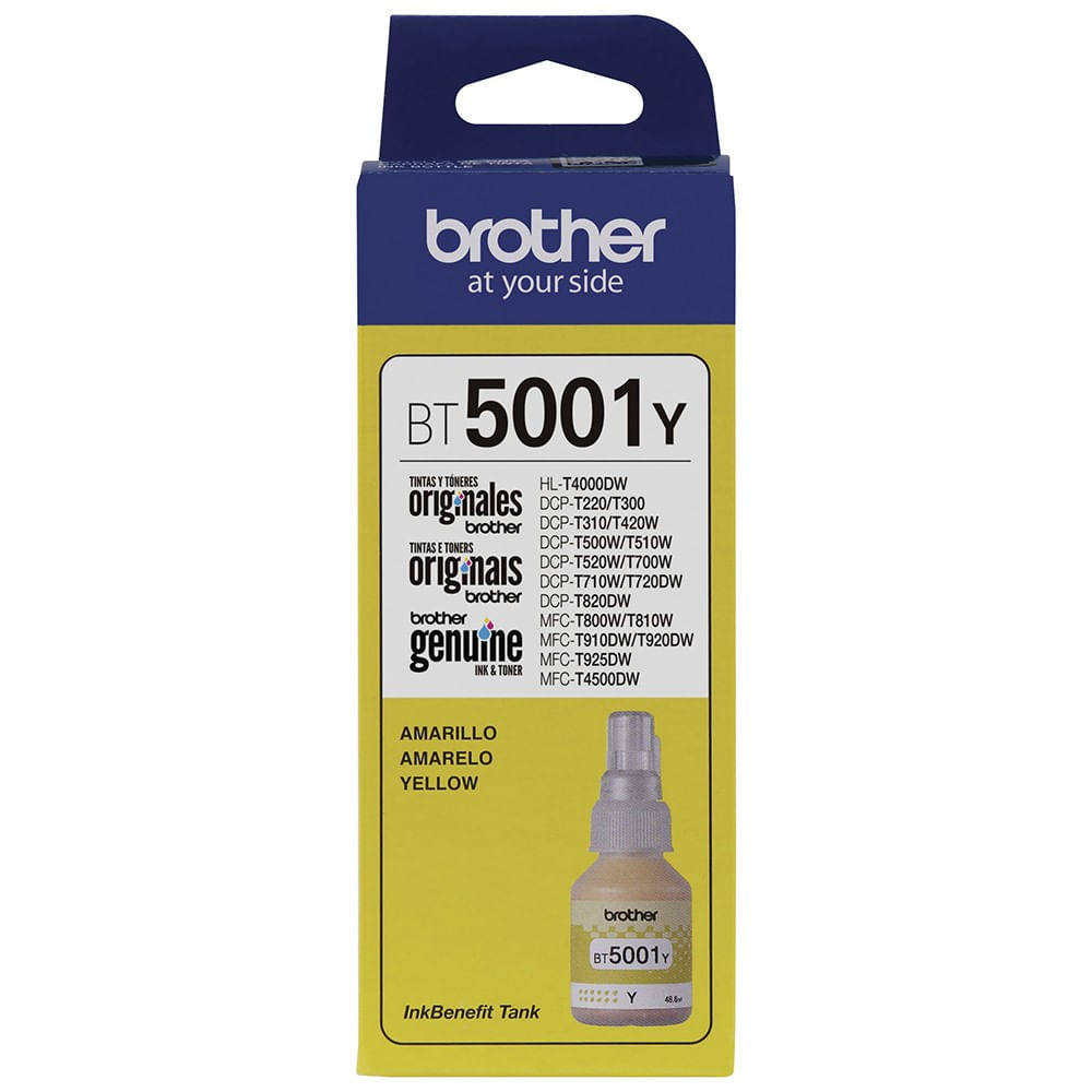Encontraproduto.com.br - Garrafa de tinta original Brother para InkTank BT5001Y Amarelo 48,8ml