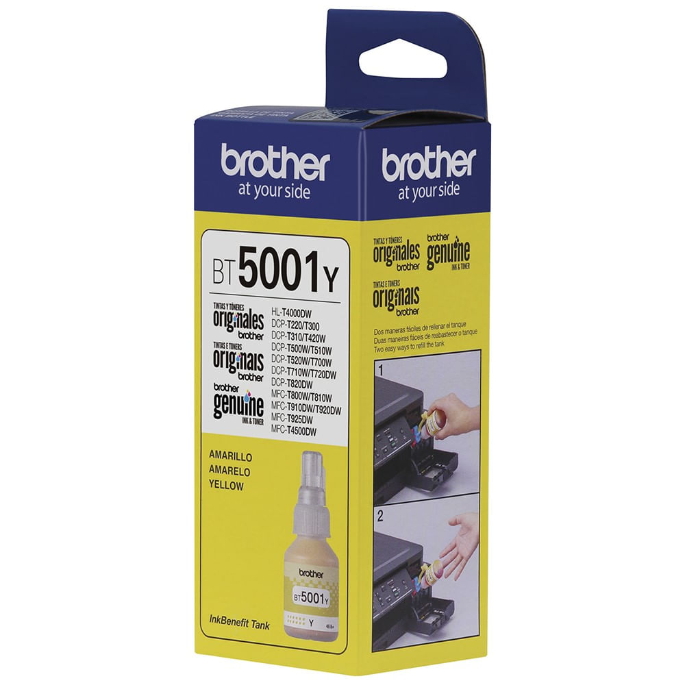Encontraproduto.com.br - Garrafa de tinta original Brother para InkTank BT5001Y Amarelo 48,8ml