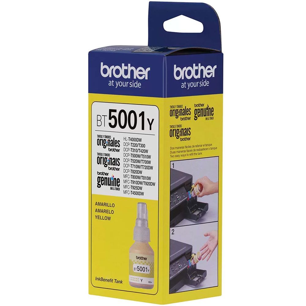 Encontraproduto.com.br - Garrafa de tinta original Brother para InkTank BT5001Y Amarelo 48,8ml