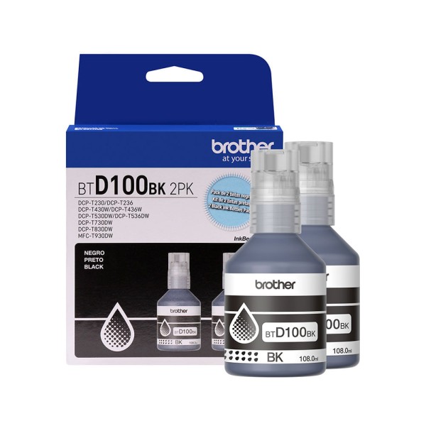 Encontraproduto.com.br - Kit Refil de Tinta Brother, com 2 Garrafas de Tinta Preta BT100BK - BTD1002PK