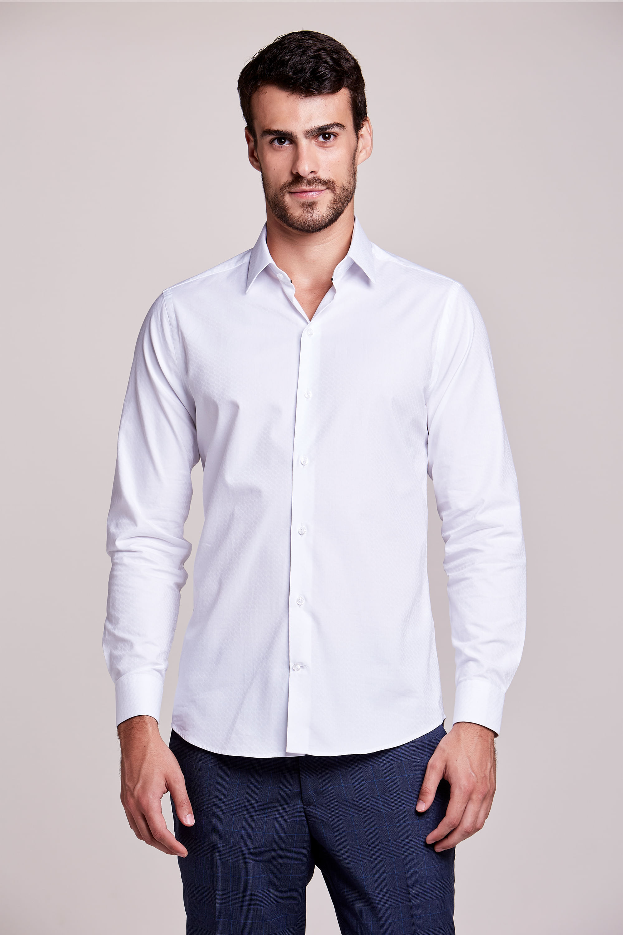 CAMISA MANGA LONGA SOCIAL SLIM FALSO LISO BRANCO