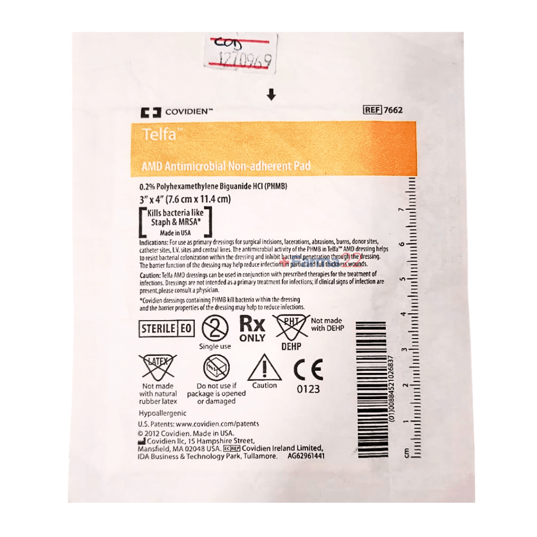 Cobertura de Gaze Com PHMB Antimicrobiana Telfa 7,6 x 11,4cm Un - Covidien 7662