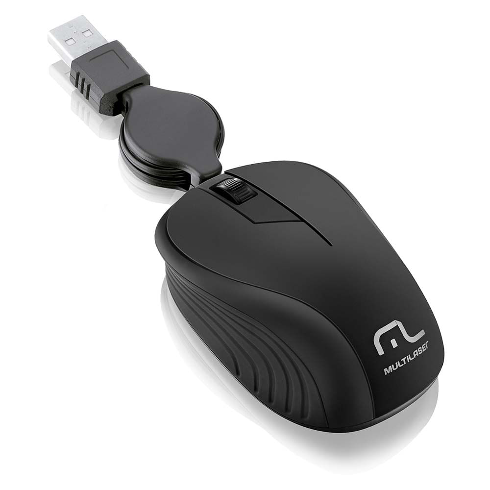 Encontraproduto.com.br - Mouse Com Fio Wave Conexão USB 1200dpi Cabo de 75cm 3 Botões Textura Emborrachada Retrátil Preto - MO231OUT [Reembalado]