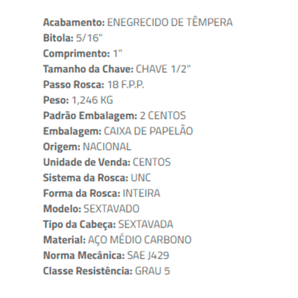 Encontraproduto.com.br - Parafuso Sextavado UNC de Aço 5/16 X 1 Polido (caixa com 200) - CISER