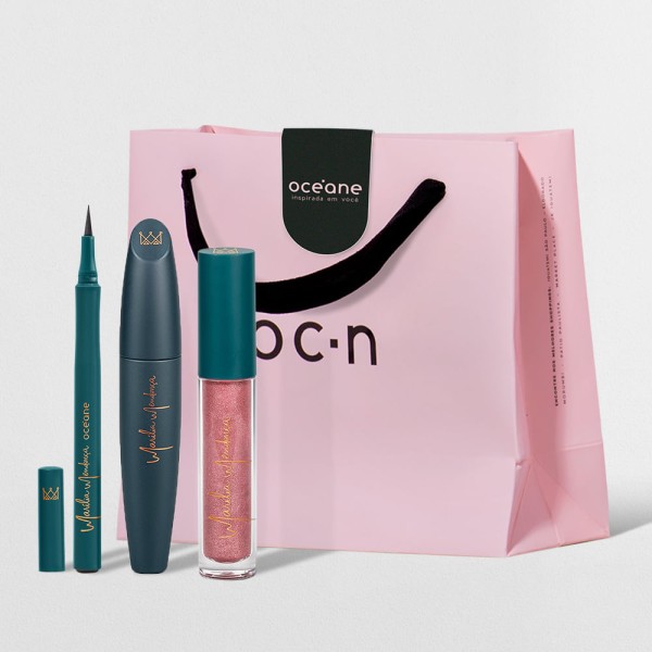 Encontraproduto.com.br - Kit Máscara para Cílios + Caneta Delineadora Brilho Labial + Sacola de Presente Pequena (3 Produtos)