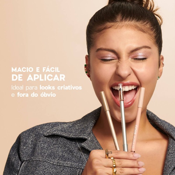 Encontraproduto.com.br - Kit Lápis para Olhos Dourado + Caneta Batom Rosa + Sacola de Presente Pequena (3 Produtos)