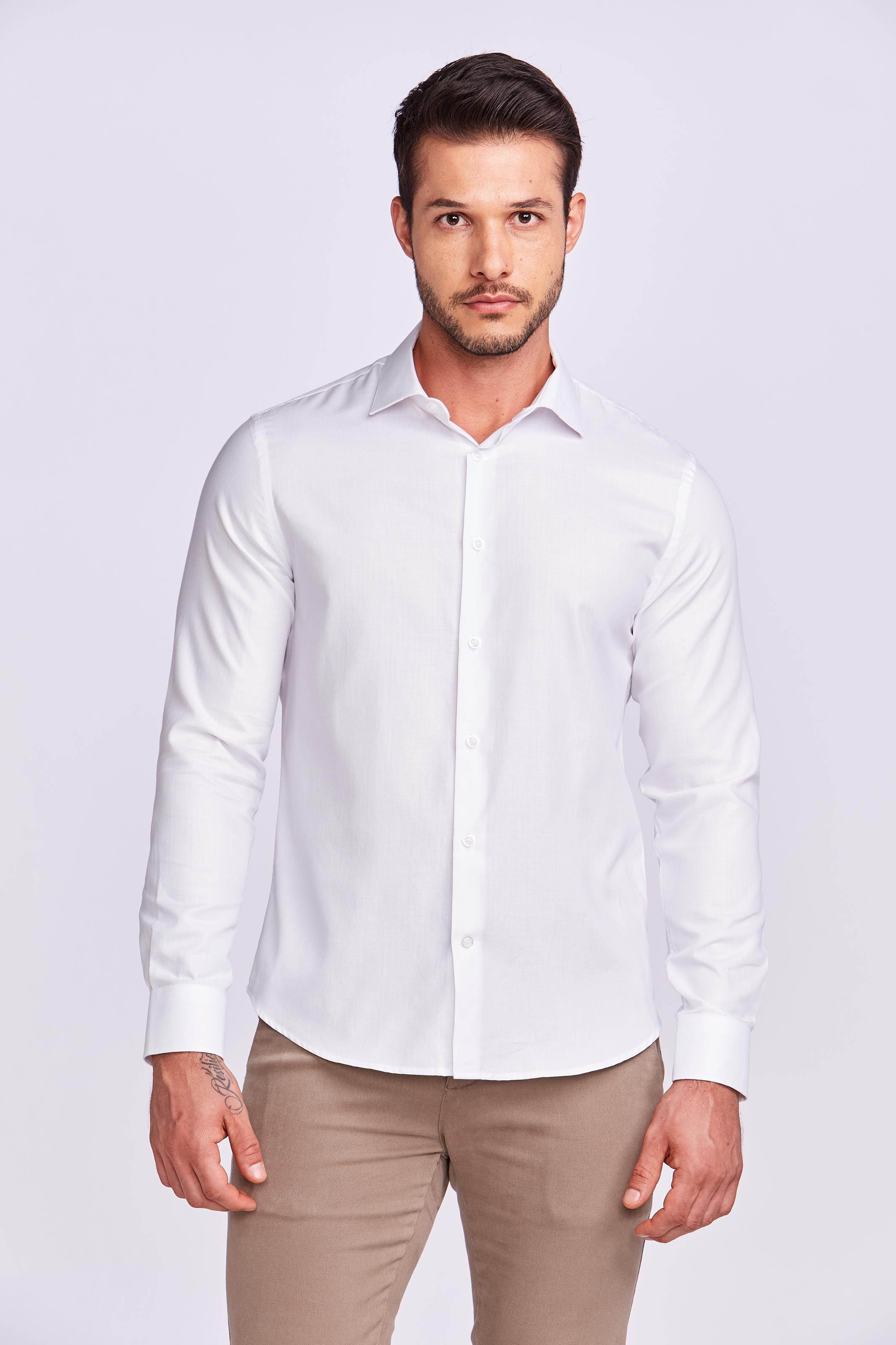 CAMISA M/L CONTEMPORÂNEA FALSO LISO BRANCO