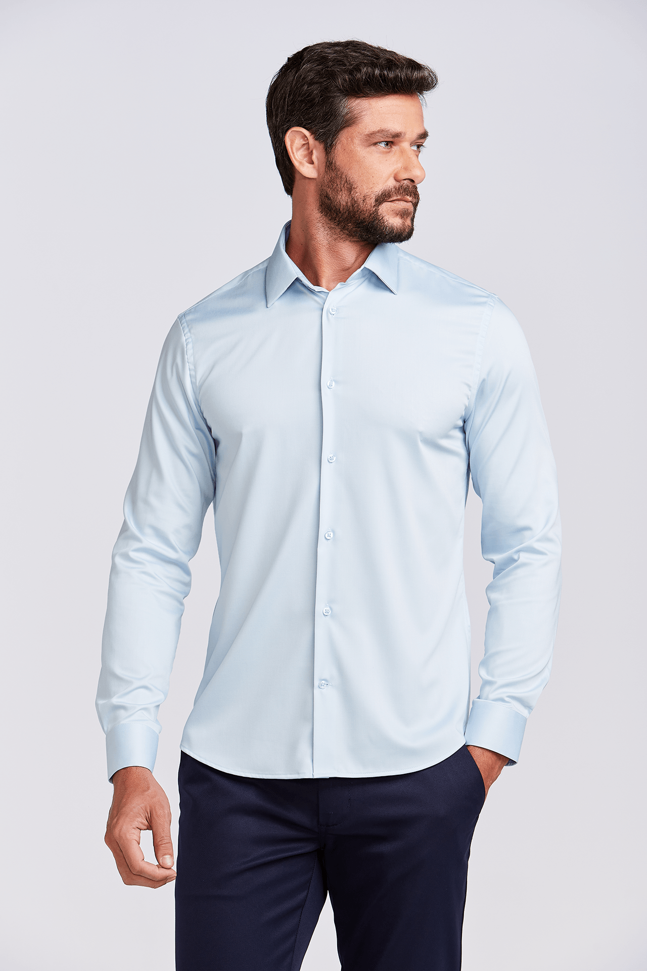 CAMISA CONTEMPORANEA M/L TECHNO AZUL