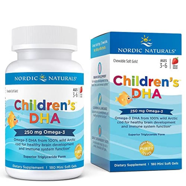 Encontraproduto.com.br - Nordic Naturals Children's Dha, Morango - 180 Mini Gels Macios Mastigáveis - 250 Mgs Ômega-3 Com Epa & Dha - Desenvolvimento Cerebral & F