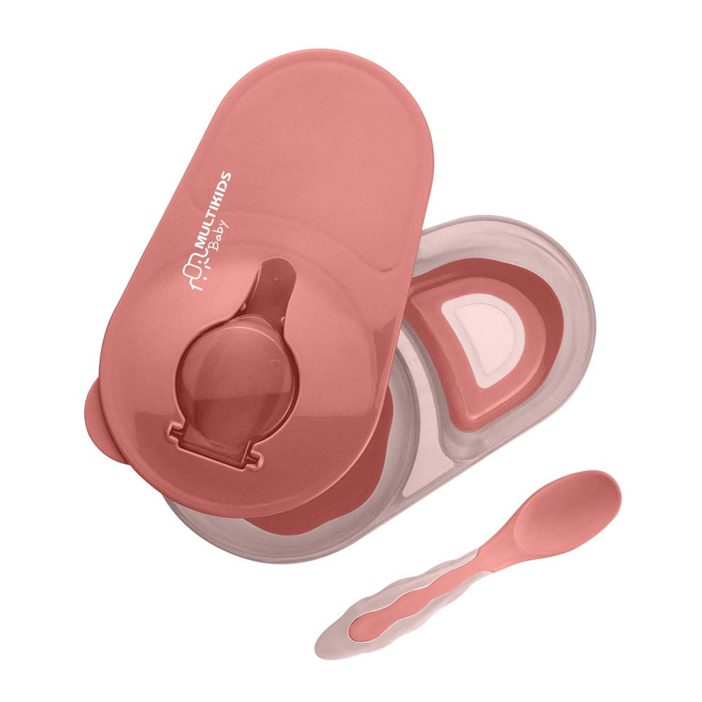 Encontraproduto.com.br - Prato Fundo com Divisória e Colher Funny Meal Rosa Multikids Baby - BB054OUT [Reembalado]