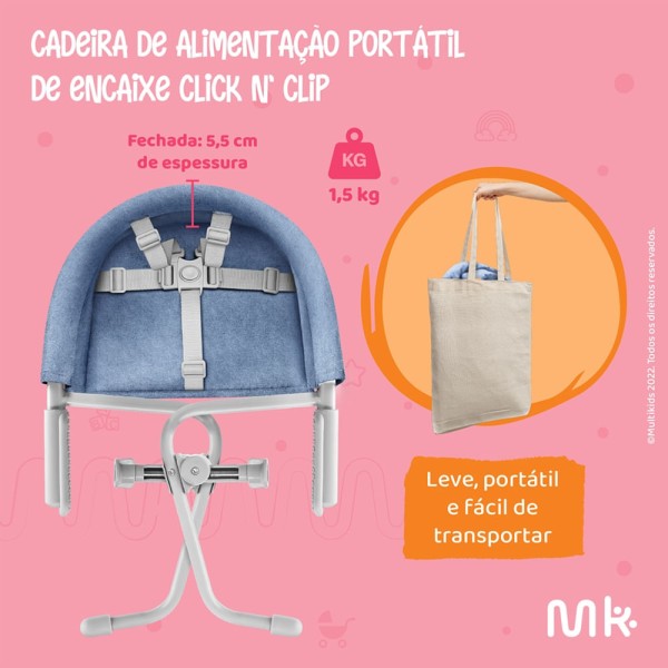 Encontraproduto.com.br - Cadeira de Alimentação de Encaixe em Mesa 6M-15Kg Multikids Baby Click N Clip Azul Multikids Baby - BB377OUT [Reembalado]