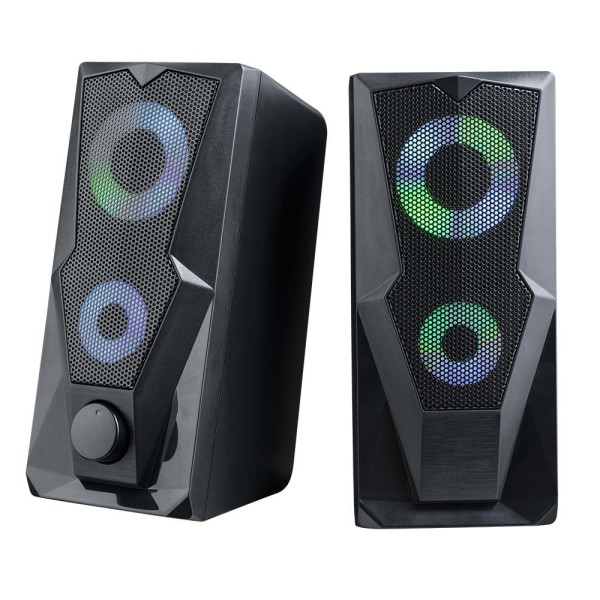 Encontraproduto.com.br - Caixa de Som Gamer P2+USB Stereo 2.0 15W RMS LED RGB Multilaser - SP330OUT [Reembalado]