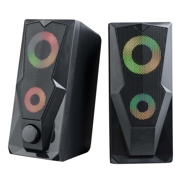 Encontraproduto.com.br - Caixa de Som Gamer P2+USB Stereo 2.0 15W RMS LED RGB Multilaser - SP330OUT [Reembalado]