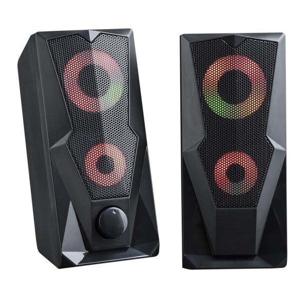 Encontraproduto.com.br - Caixa de Som Gamer P2+USB Stereo 2.0 15W RMS LED RGB Multilaser - SP330OUT [Reembalado]