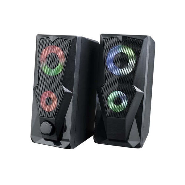 Encontraproduto.com.br - Caixa de Som Gamer P2+USB Stereo 2.0 15W RMS LED RGB Multilaser - SP330OUT [Reembalado]