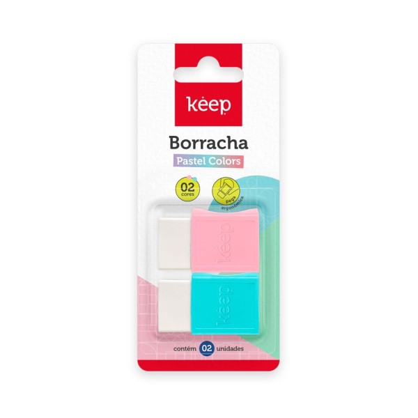 Encontraproduto.com.br - Borrachas Cor Pastel com Cinta Blister c/ 2 Uni. Keep - EI130OUT [Reembalado]