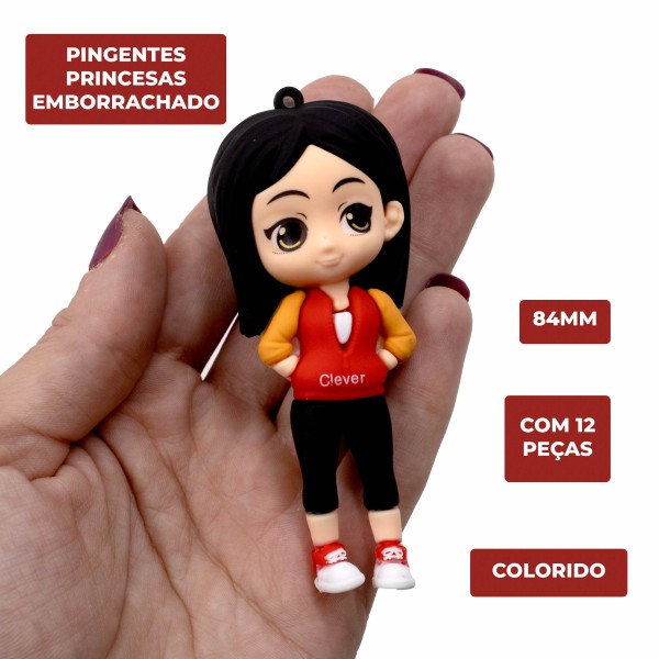Encontraproduto.com.br - PINGENTES PRINCESAS 84MM EMBORRACHADO COM 12 PEÇAS
