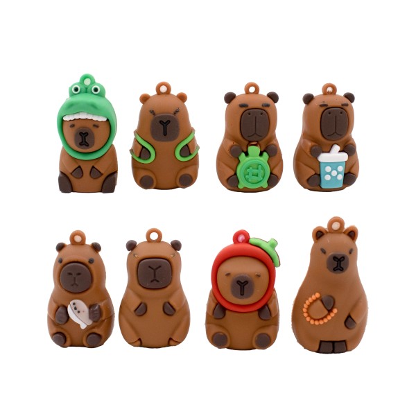 Encontraproduto.com.br - PINGENTE CAPYBARA DIVERSOS EMBORRACHADO COM 18 PEÇAS
