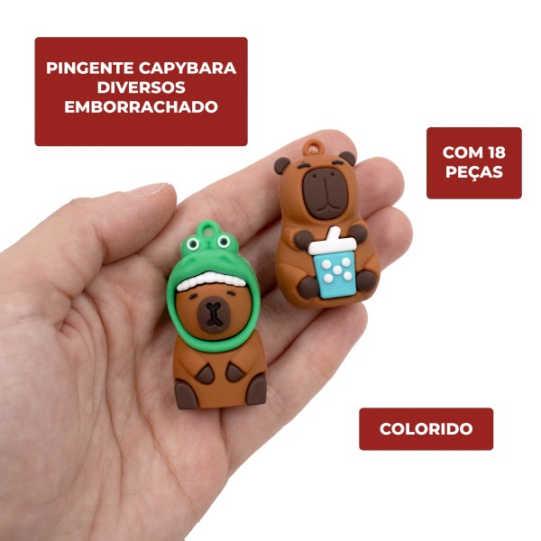 Encontraproduto.com.br - PINGENTE CAPYBARA DIVERSOS EMBORRACHADO COM 18 PEÇAS
