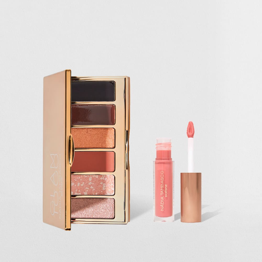 Kit Paleta de Sombras Glam To Go + Brilho Labial Rosa Nádia Tambasco By Océane (2 Produtos)