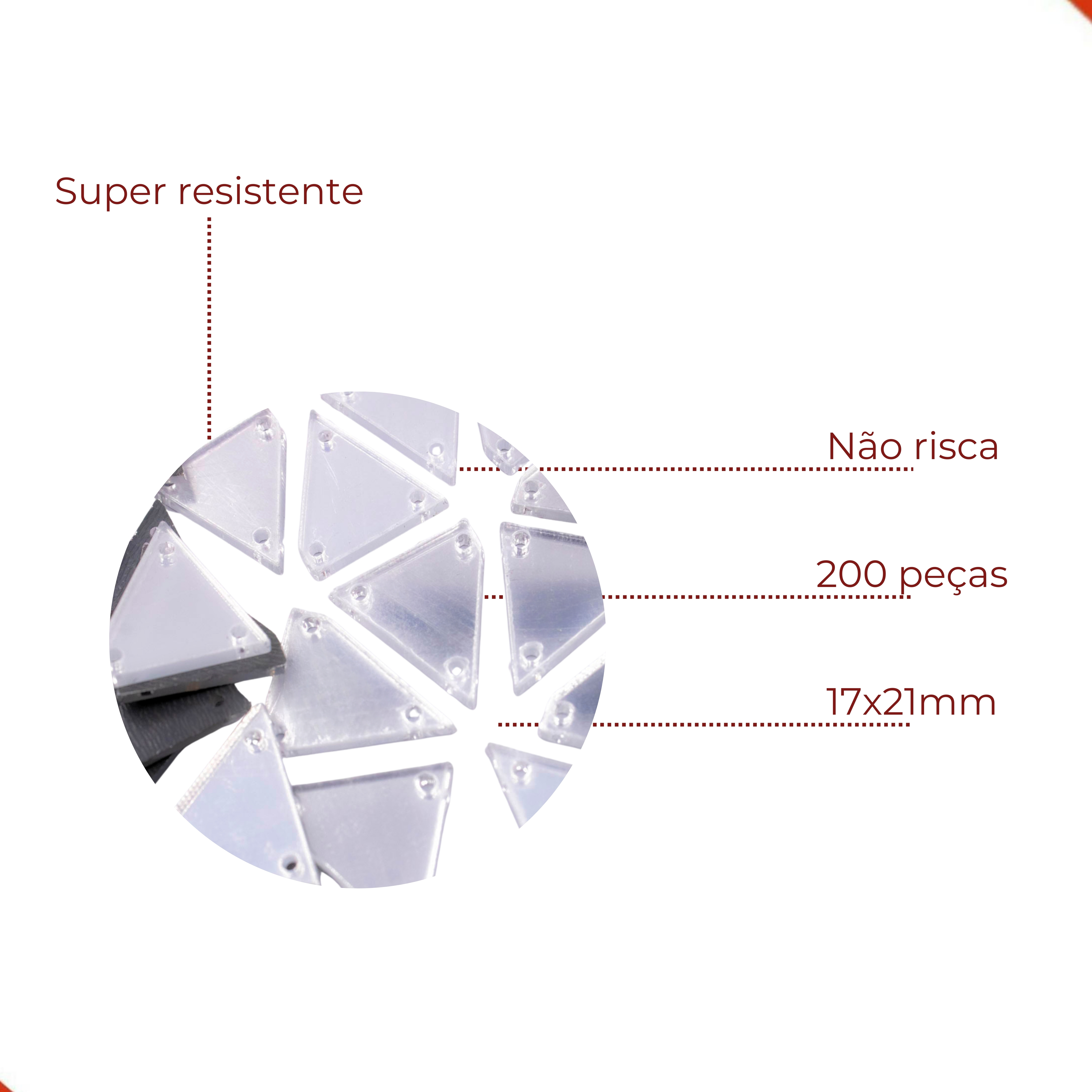 Encontraproduto.com.br - CHATON PARA COSTURA TRAPEZIO ESPELHADO 17X21MM EM ACRILICO COM 200 PEÇAS