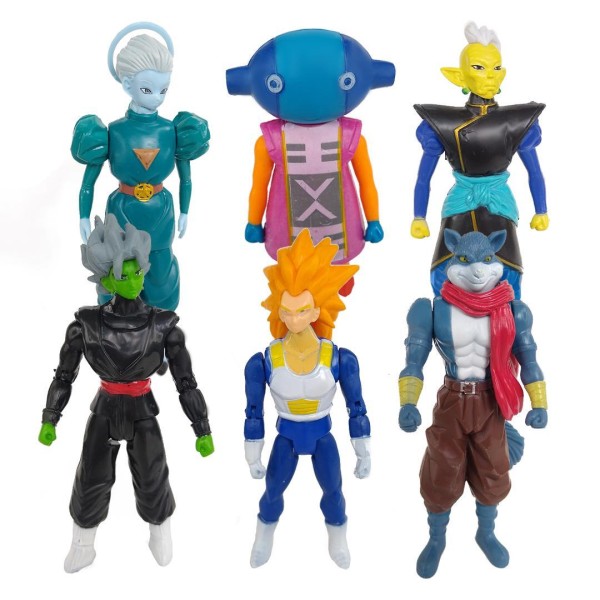 Encontraproduto.com.br - Kit Conjunto 6 Boneco vegeta SSJ3 Sr Zeno Zamasu Sumo Sacerdote Daishinkan DragonBall Super 15cm