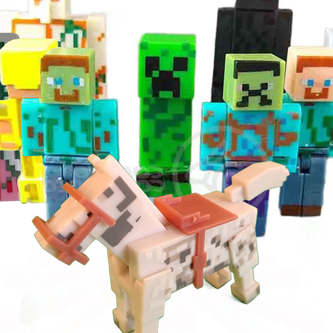 Encontraproduto.com.br - Cartela 10 Boneco Articulado Minecraft My Home - 2 Blocos + Zumbi, Cavalo, Creeper, Pigman, Steve