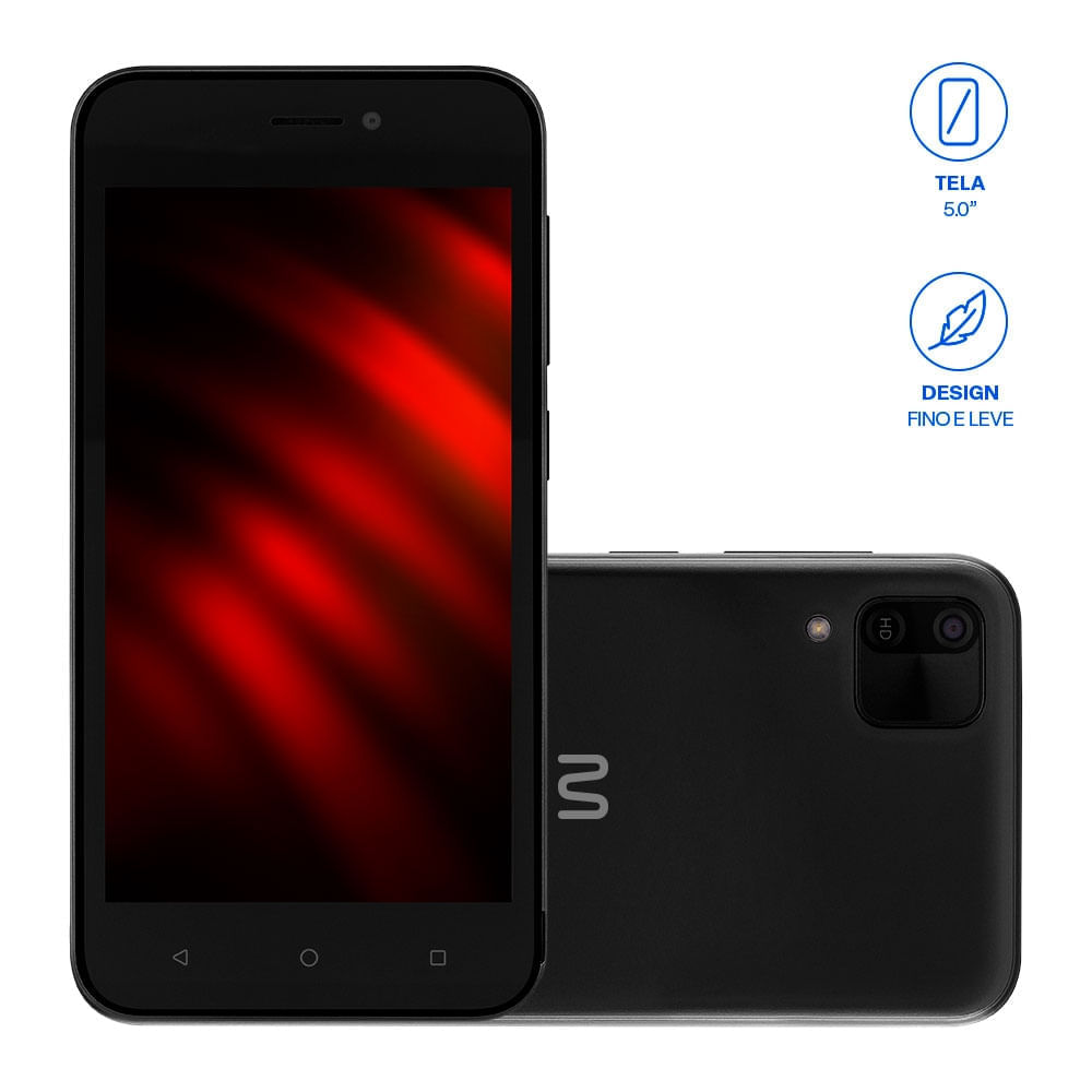 Encontraproduto.com.br - Smartphone Multilaser E 2 3G 32GB Wi-Fi Tela 5 pol. Dual Chip 1GB RAM Android 11 (Go edition) Processador Quad Core - Preto - P9148X [Reembalado]