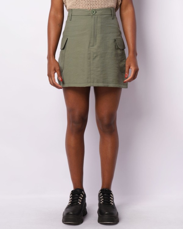 Encontraproduto.com.br - Saia Feminina Curto Bolso Cargo Verde
