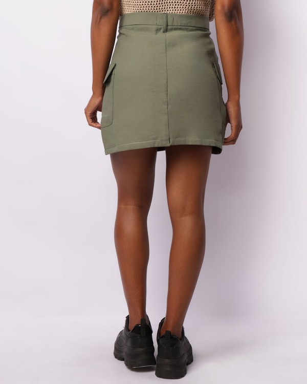 Encontraproduto.com.br - Saia Feminina Curto Bolso Cargo Verde
