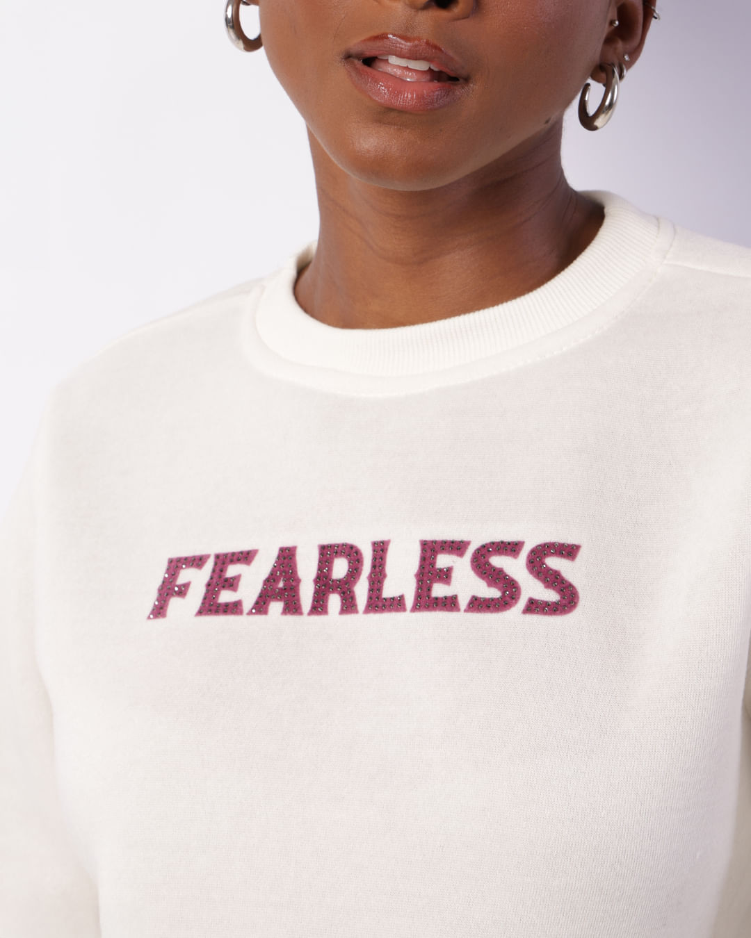 Encontraproduto.com.br - Blusão Moletom Feminino Estampado Com Strass Off White