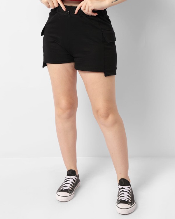 Encontraproduto.com.br - Short Feminino Curto Moletinho Bolso Cargo Preto