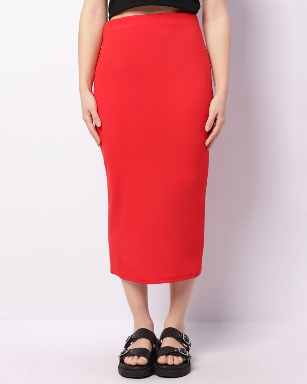 Encontraproduto.com.br - Saia Feminina Midi Com Fenda Vermelha