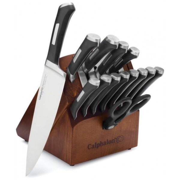 Encontraproduto.com.br - Conjunto de Facas de Alto Carbono com Bloco Autoafiável de Bancada 15 Peças, CALPHALON 1932941, Preto