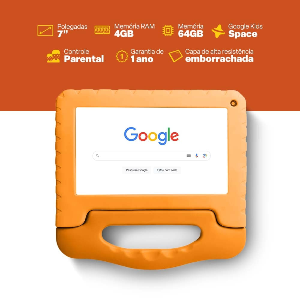 Encontraproduto.com.br - Tablet Infantil Multi Kid Pad 4GB RAM + 64GB + Tela 7 pol + Case + Wi-fi + Android 13 Quad Core - NB412OUT [Reembalado]