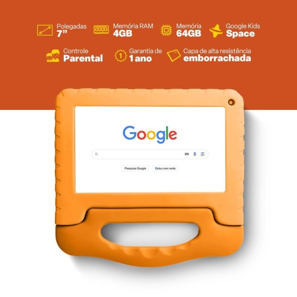 Encontraproduto.com.br - Tablet Infantil Multi Kid Pad 4GB RAM + 64GB + Tela 7 pol + Case + Wi-fi + Android 13 Quad Core - NB412OUT [Reembalado]
